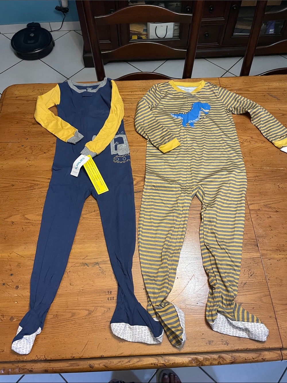 Carter's Navy & Yellow Dino Stripe Footed 2 One-Piece Pajamas Set